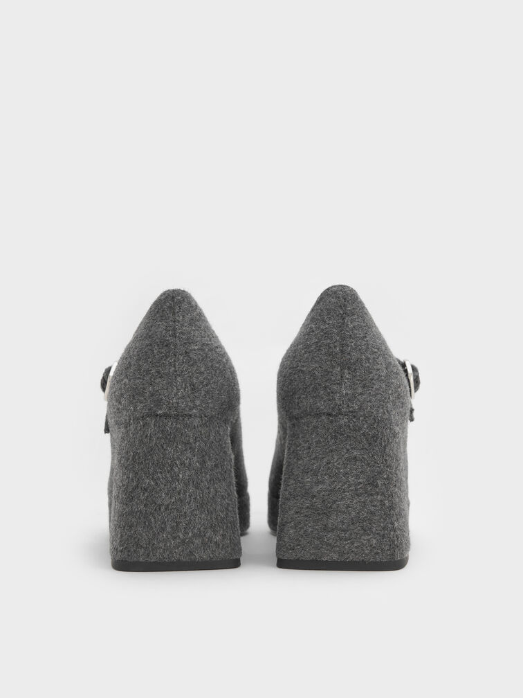 Felt Platform Mary Jane Pumps, Grey, hi-res