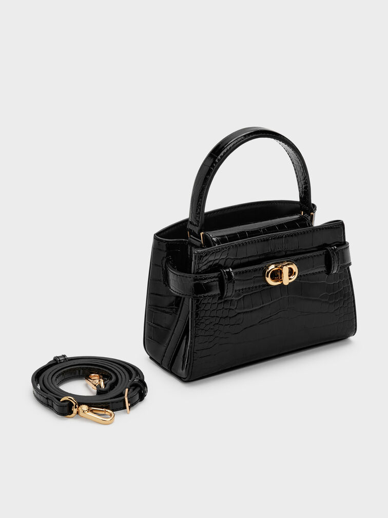 Aubrielle Croc-Effect Top Handle Bag, Black, hi-res