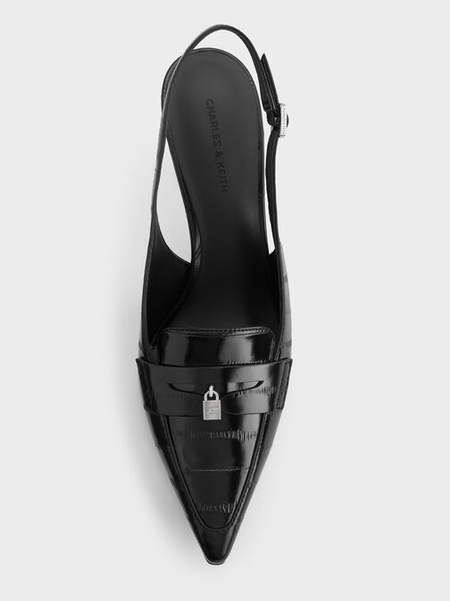 Griselda Eel-Effect Slingback Pumps, Animal Print Black, hi-res