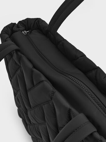 Nylon Chevron Tote Bag, Jet Black, hi-res