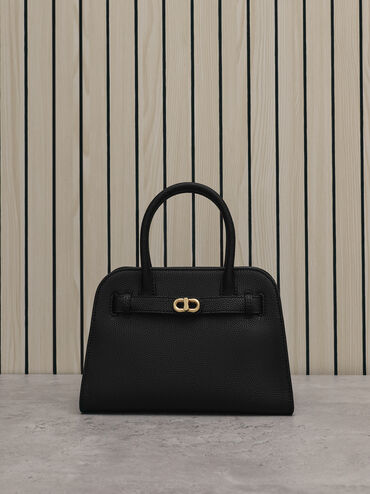 Aubrielle Belted Tote Bag, Black, hi-res