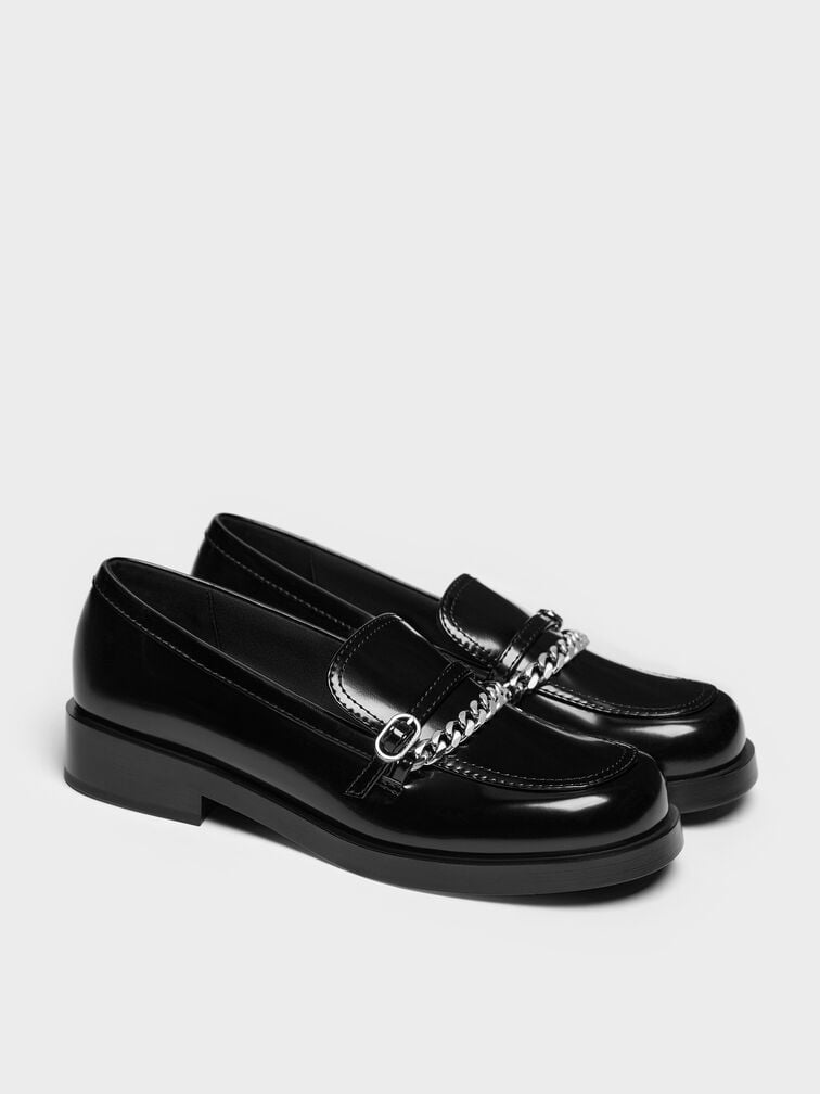 Georgie Chain Loafers, Black Boxed, hi-res