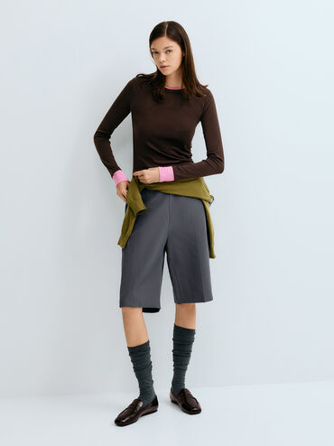 حذاء لوفر بيني بتأثير مجعد, بني داكن, hi-res