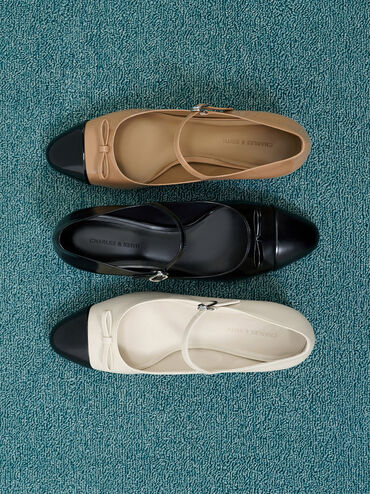 Bow Cap-Toe Mary Jane Pumps, Chalk, hi-res