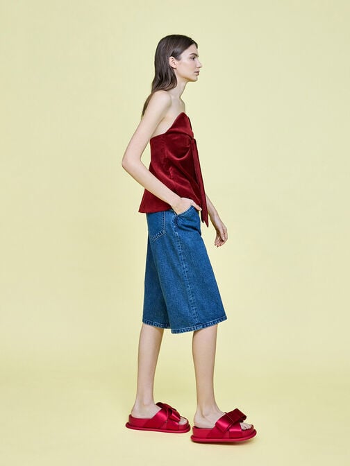 صندل مسطح مزين بفيونكة من الساتان, أحمر, hi-res