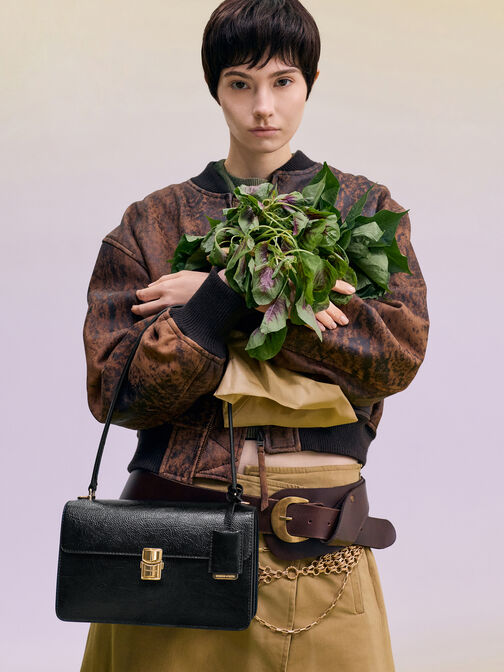 حقيبة كتف من سلسلة حبل أسيلين, أسود, hi-res