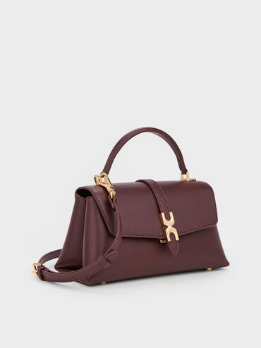 شنطة يد أدالين بمشبك معدني وحزام سلسلة, أحمر توتي فاخر, hi-res