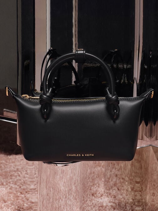 حقيبة كتف بحمالة يد مزينة بعقدة, أسود, hi-res