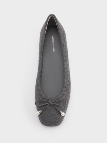 Barbara Felt Pearl-Bow Ballet Flats, Grey, hi-res