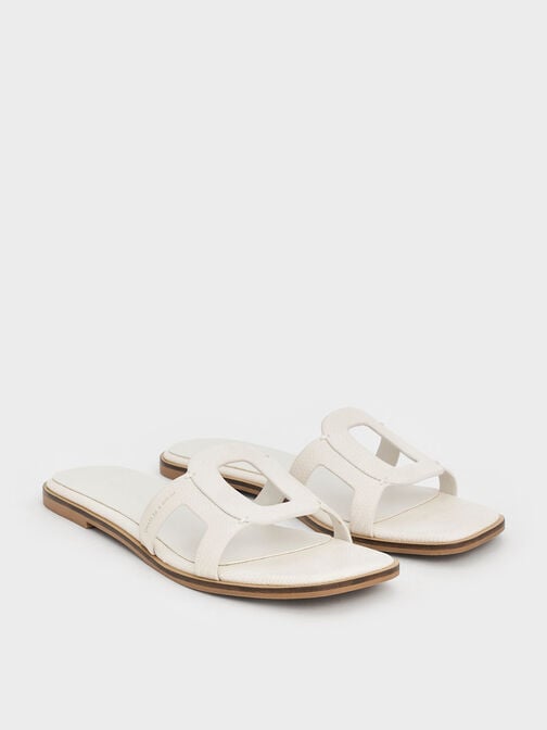 صندل إيزلي مفتوح سهل الارتداء مزين بفتحات ونقشة جلد التمساح, أبيض حيواني, hi-res