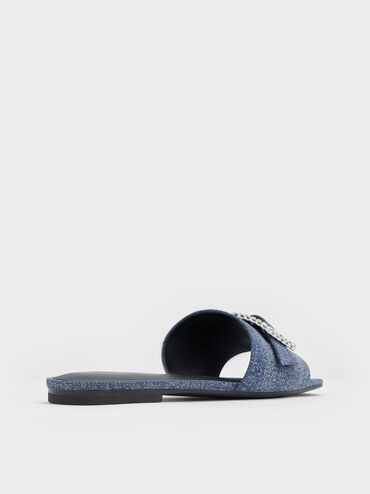 Denim Gem-Buckle Square-Toe Slide Sandals, Denim Blue, hi-res