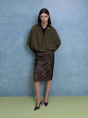 Glittered Mesh Pointed Slingback Pumps, Black Textured, hi-res