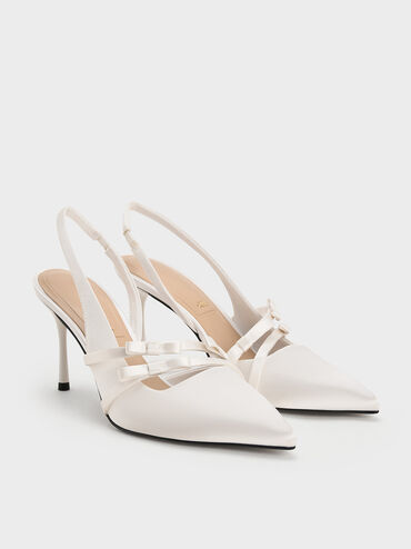 حذاء جيسي من البوليستر المُعاد تدويره بتصميم سلينجباك مفتوح الظهر مزين بفيونكة, أبيض, hi-res