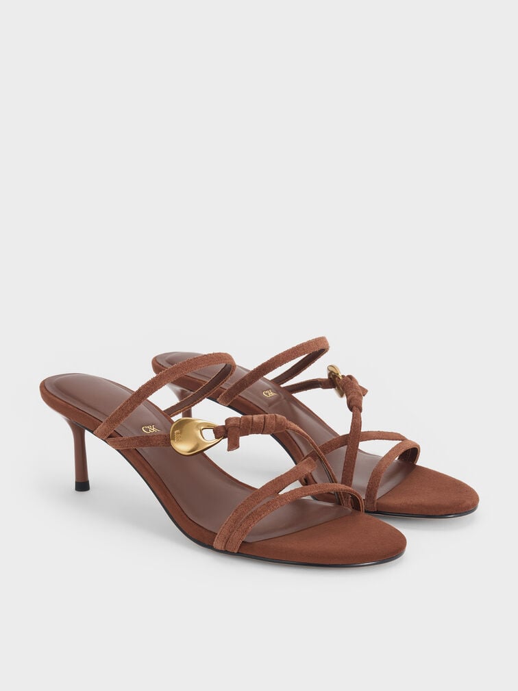 Adema Suede Strappy Heeled Mules, Brown, hi-res