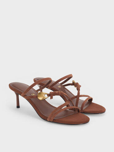Adema Suede Strappy Heeled Mules, Brown, hi-res