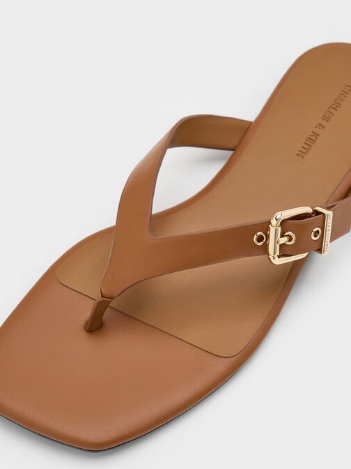 Buckled Thong Sandals, Cognac, hi-res