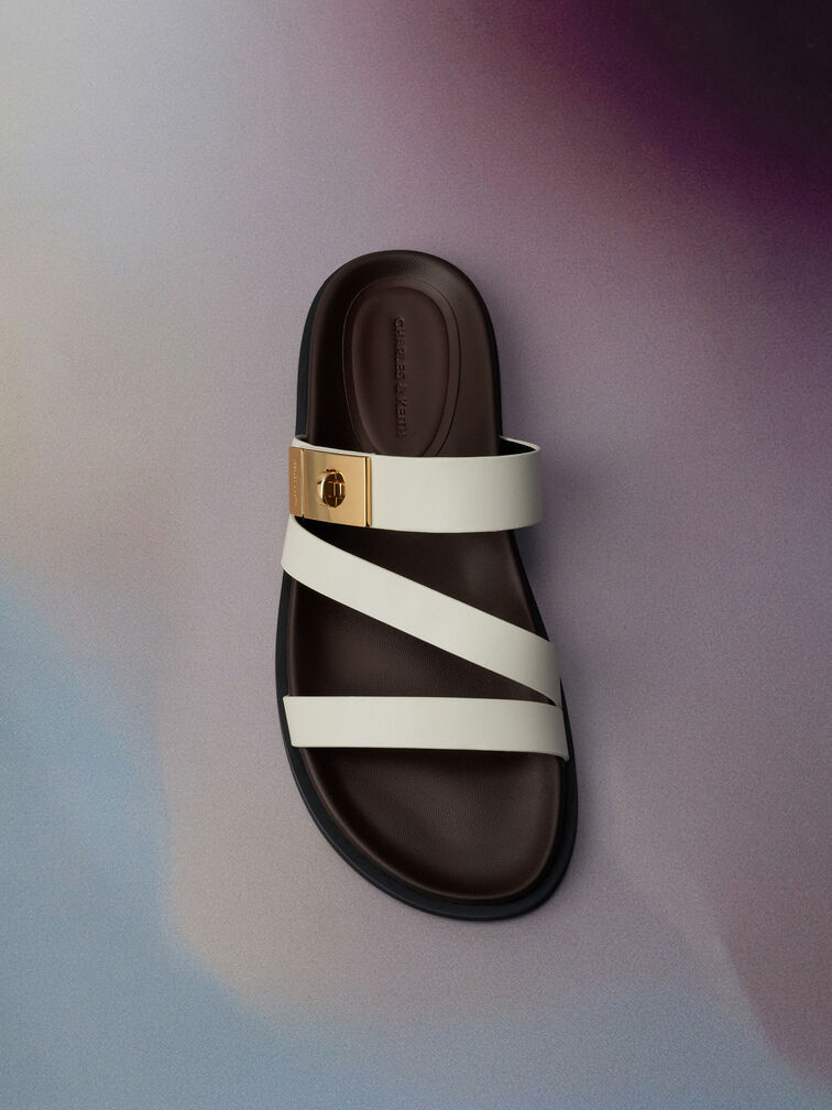 صندل أيلين بسيور وإبزيم ميتاليك, أبيض, hi-res