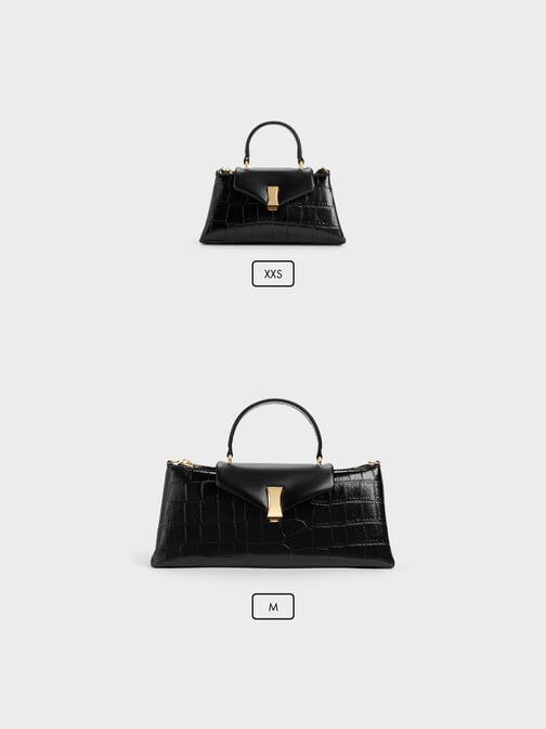 Lilibet Croc-Effect Elongated Top Handle Bag, Black, hi-res
