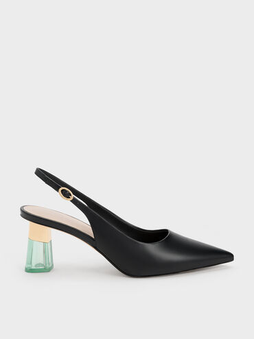 Oleana See-Through Trapeze Heel Slingback Pumps, Black, hi-res