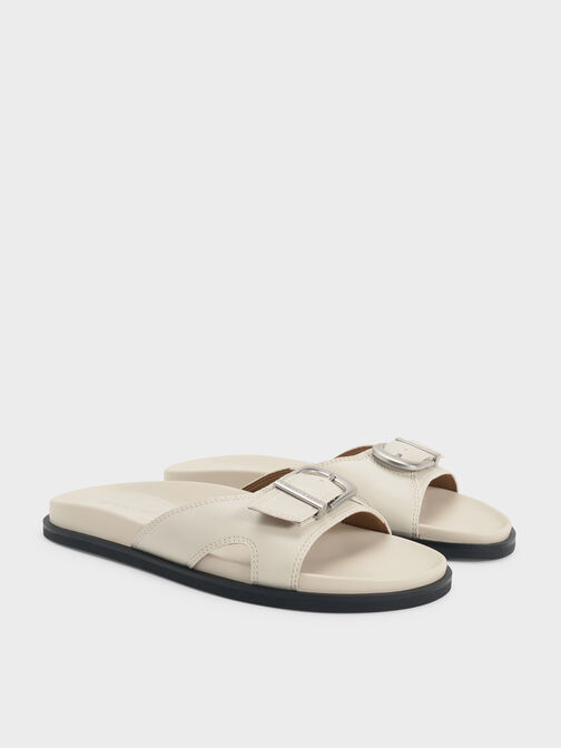 سلايدز بإبزيم وحواف مخيطة, أبيض طباشيري, hi-res