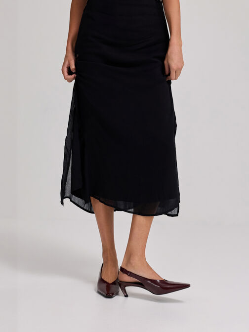 كعب جلد صناعي بحزام خلفي ومقدمة مربعة مدببة, برغندي, hi-res