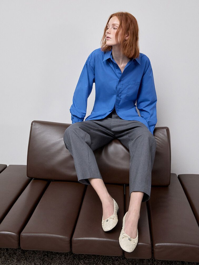 Ivette Woven Bow Ballet Flats, Chalk, hi-res