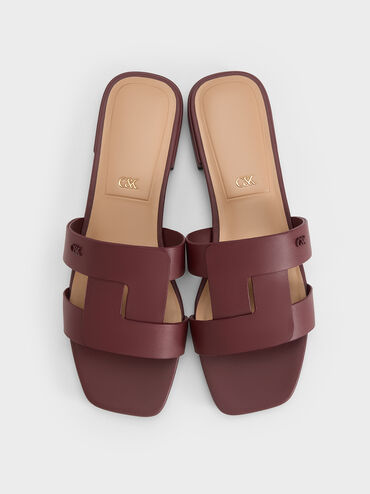 Petina Leather Slide Sandals, Burgundy, hi-res