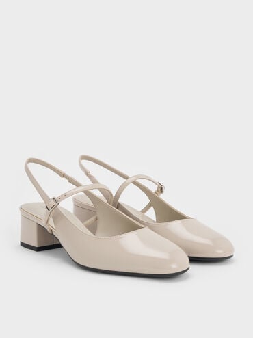 حذاء ماري جين بكعب عريض وحزام خلفي, رمادي فاتح, hi-res