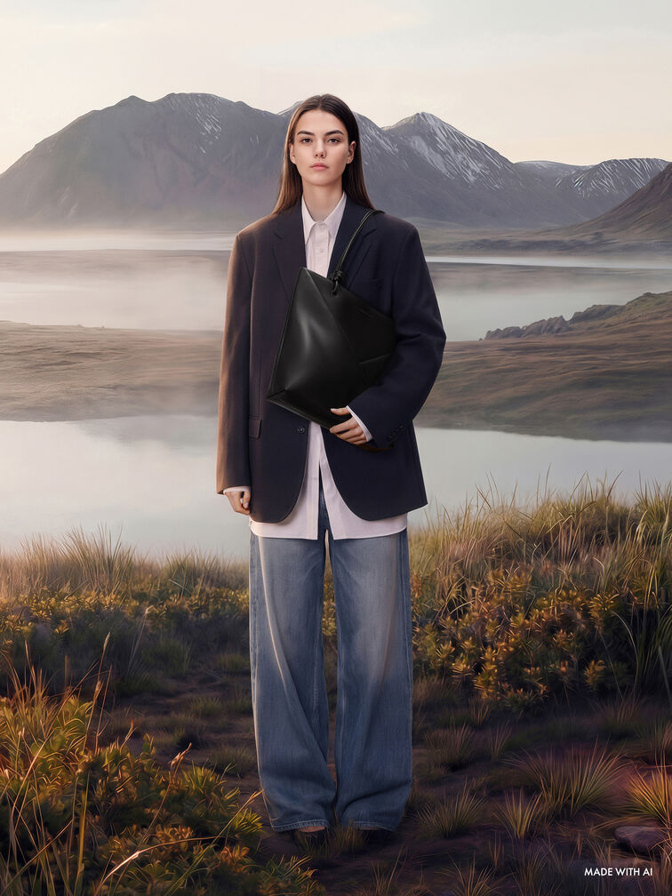 حقيبة تسوق ميدوري ذات التصميم الهندسي, أسود عميق, hi-res