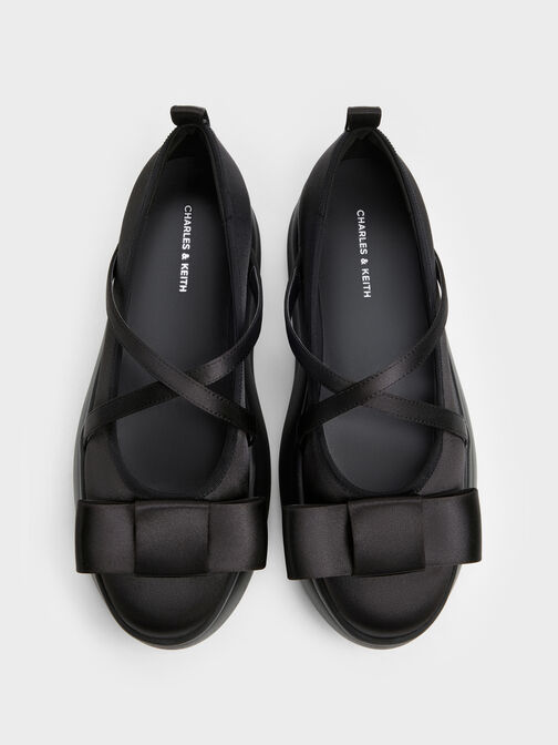 Brantley Bow Platform Mary Janes, Black Textured, hi-res