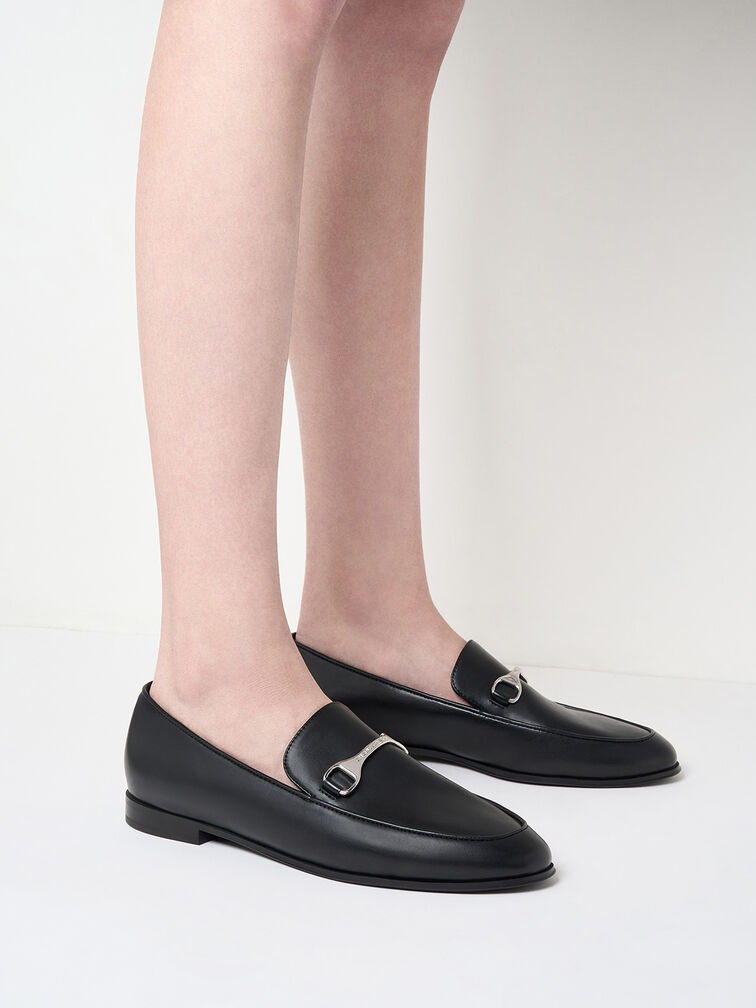 Leslie Metallic-Accent Loafers, Black, hi-res