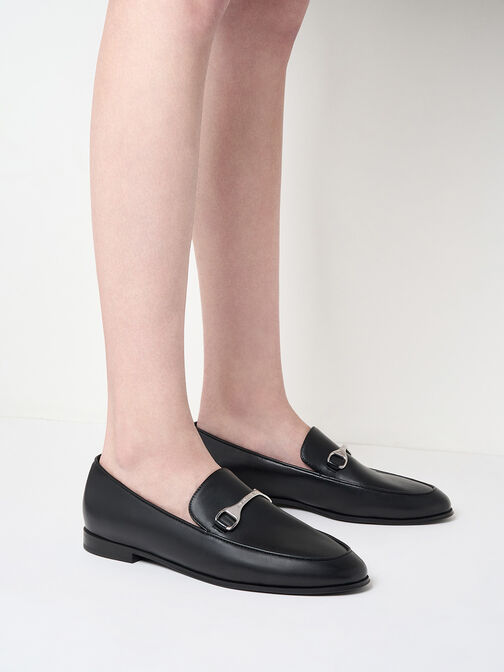 Leslie Metallic-Accent Loafers, Black, hi-res
