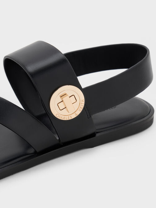 صندل يارا بأحزمة عريضة أنيقة مع قفل دوّار, أسود, hi-res