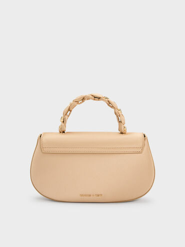 حقيبة إيليان من الساتان ومقبض يد علوي مرصع بالأحجار, شامباني, hi-res