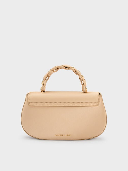 حقيبة إيليان من الساتان ومقبض يد علوي مرصع بالأحجار, شامباني, hi-res