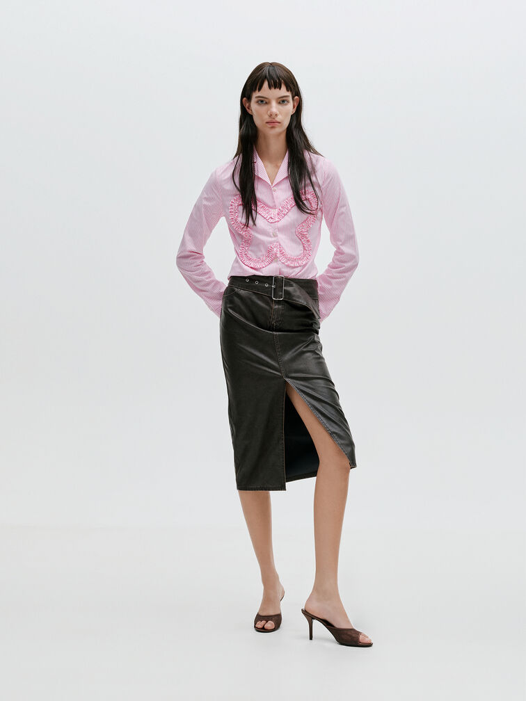 Lace Stiletto Mules, Dark Brown Textured, hi-res