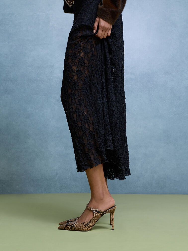 Snake-Print Buckle-Strap Stiletto-Heel Mules, Animal Print Natural, hi-res