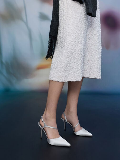 Cordelia Pointed Slingback Pumps, Silver, hi-res