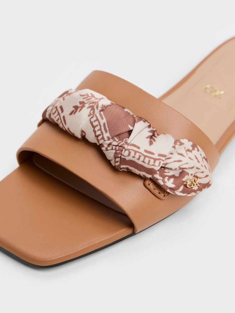 Tayari Leather Printed-Strap Slide Sandals, Caramel, hi-res