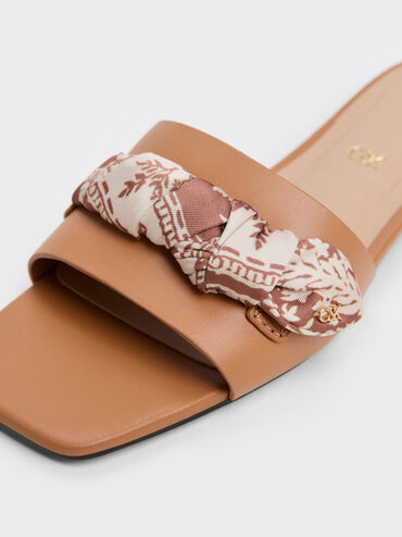 Tayari Leather Printed-Strap Slide Sandals, Caramel, hi-res