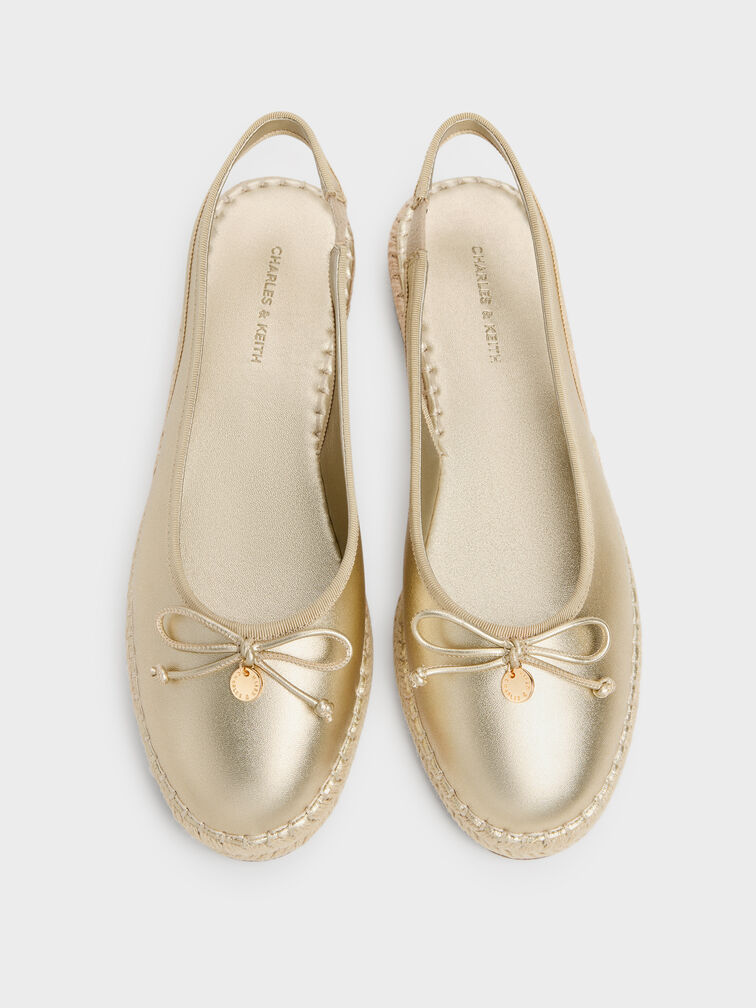 Pearlescent Bow Slingback Espadrilles, Gold, hi-res