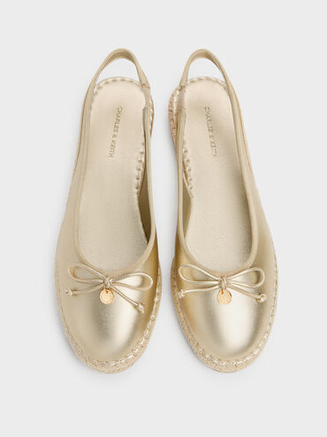 Pearlescent Bow Slingback Espadrilles, Gold, hi-res