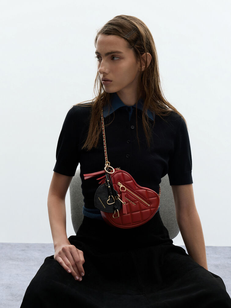 سلسلة مفاتيح "سيارا" بقلب ومفتاح, أسود, hi-res