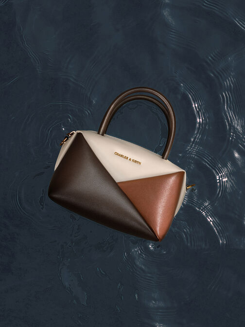 Midori Colourblock Geometric Bowling Bag, Multi Brown, hi-res