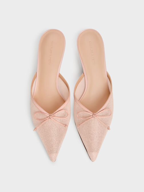 Glittered Mesh Bow Kitten Heels, Pink, hi-res