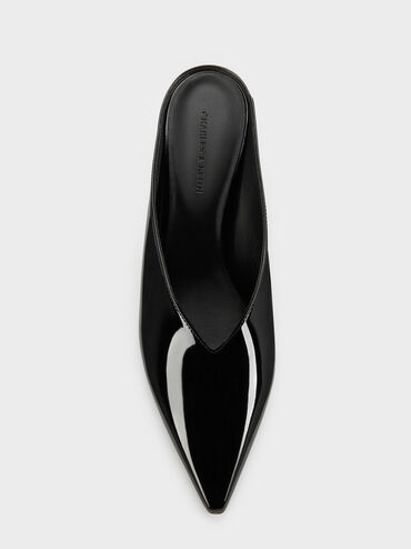 Patent Pointed Heeled Mules, Black Patent, hi-res