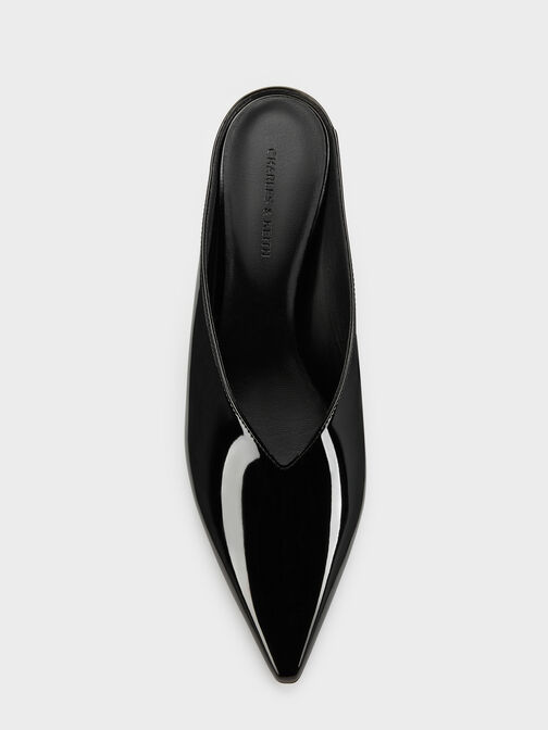 Patent Pointed Heeled Mules, Black Patent, hi-res