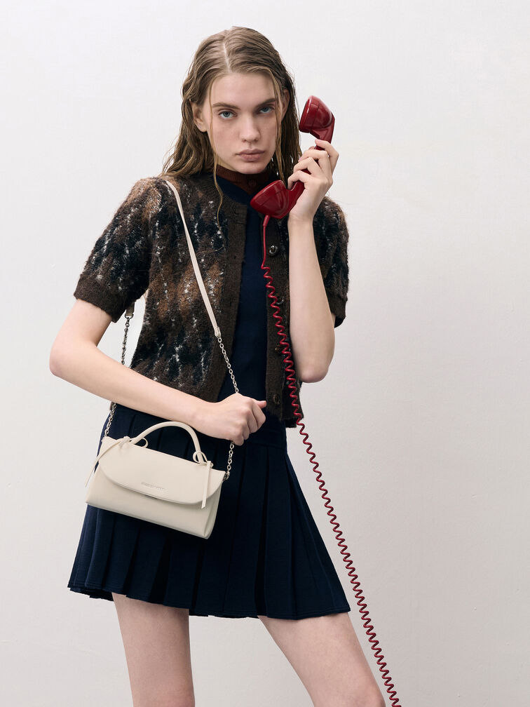 محفظة "هازل" بسلسلة وعقدة, كريمي, hi-res