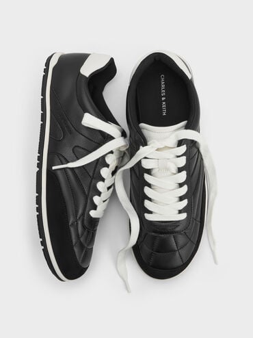 حذاء سنيكرز برقبة قصيرة شامواه صناعي, أسود, hi-res