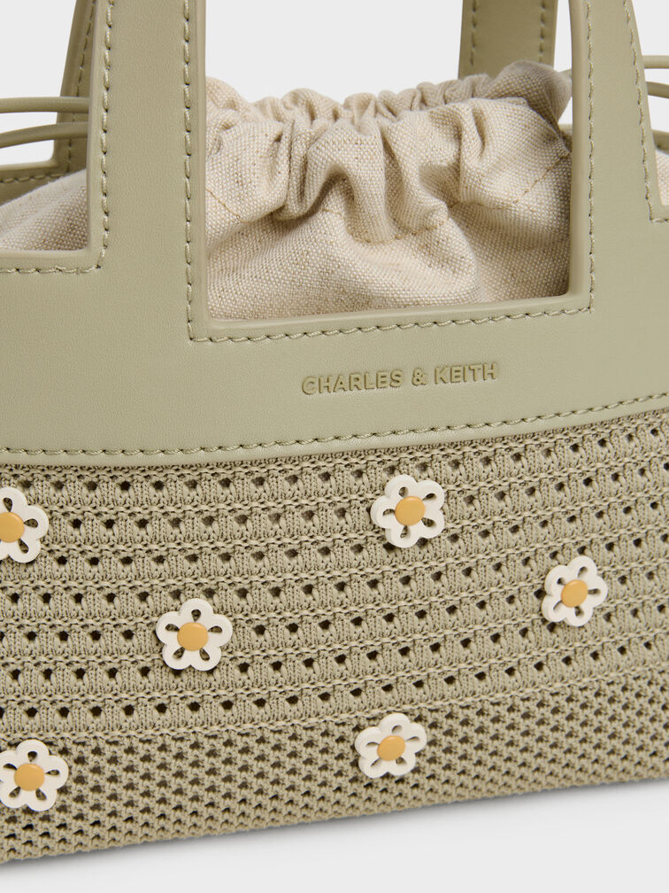 Girls' Ida Flower Knitted Mini Bag, Pale Olive, hi-res